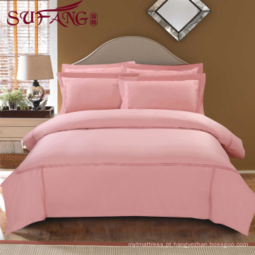 Luxo Confortável Adulto Queen Size lençol Hotel Fornecedor de Linho 100% Algodão Simples rosa Lençol Set bordado